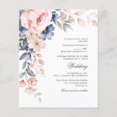 Papier Dusty Blue Floral Rose Aquarelle Mariage Inviter (Devant)