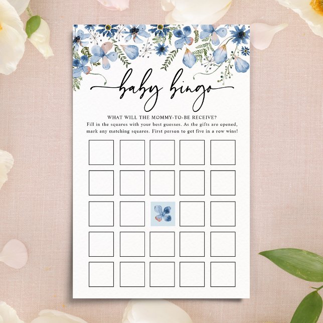 Papier Dusty Blue Florals Baby Bingo Baby shower Jeu (Créateur téléchargé)
