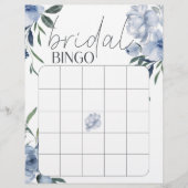 Papier Dusty Blue Flowers Fête des mariées Bingo Jeu (Devant)