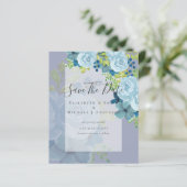 PAPIER DUSTY BLUE FLOWERS SAVE DATES - BUDGET (Debout devant)