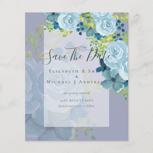 PAPIER DUSTY BLUE FLOWERS SAVE DATES - BUDGET (Devant)