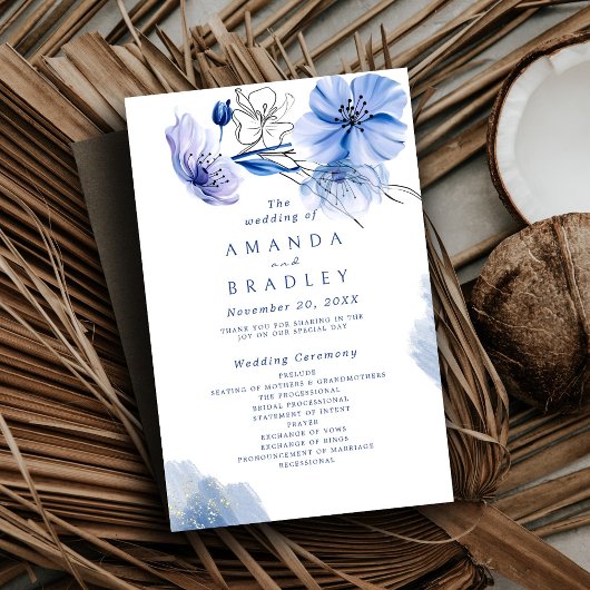 Papier Dusty Blue & Gold Parties scintillant Floral progr