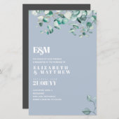 Papier Dusty Blue Greenery Leafy Budget Mariage Inviter (Devant / Derrière)