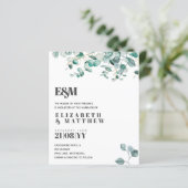 Papier Dusty Blue Greenery Leafy Budget Mariage Inviter (Debout devant)