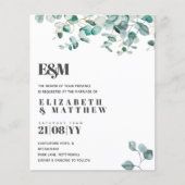 Papier Dusty Blue Greenery Leafy Budget Mariage Inviter (Devant)