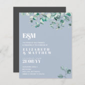 Papier Dusty Blue Greenery Leafy Budget Mariage Inviter (Devant / Derrière)
