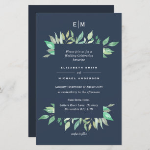 Papier Dusty Blue Greenery Leafy Budget Mariage Inviter A