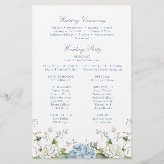 Papier Dusty Blue Hydrangea Wedding Ceremony Program (Dos)