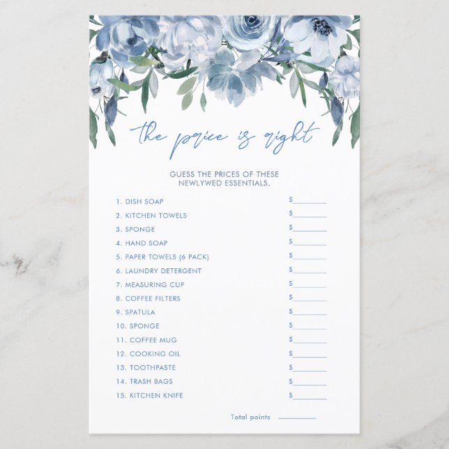 Papier Dusty Blue Le Prix Est Juste Fête des mariées Jeu (Devant)