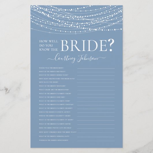 Papier Dusty Blue Lights jeu de Fête des mariées (Devant)