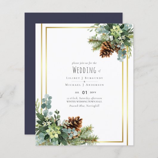 Papier Dusty Blue Mariage Eucalyptus Budget vert (Devant / Derrière)