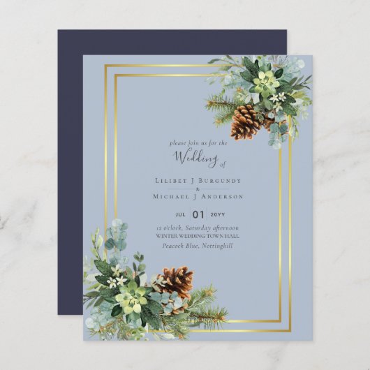 Papier Dusty Blue Mariage Eucalyptus Budget vert (Devant / Derrière)