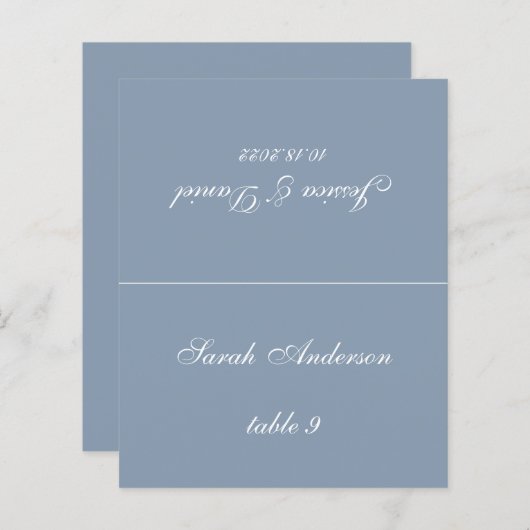 Papier Dusty Blue Mariage Place Card - Nom d'hôte imprimé (Devant / Derrière)