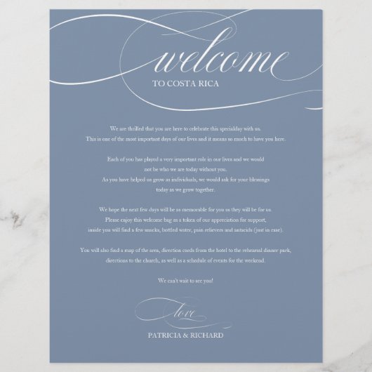 Papier Dusty Blue Mariage Week-end Itinéraire de bienvenu (Devant)