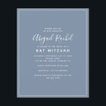 Papier Dusty Blue Moderne Budget Bat mitzvah Invitation<br><div class="desc">Une invitation Bat mitzvah simple et moderne **VEUILLEZ LIRE AVANT D'ACHETER** Notre gamme de papeterie à petit budget mesure 4.5" x 5.6" et s'intègre dans une enveloppe A6, qui sont disponibles en toutes sortes de couleurs dans votre magasin de papeterie local ou vous pouvez ajouter des blancs à votre commande...</div>