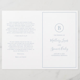 Papier Dusty Blue Monogramme Formal Folded Wedding Progra