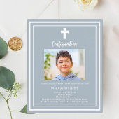 Papier Dusty blue photo boy Invitation de confirmation