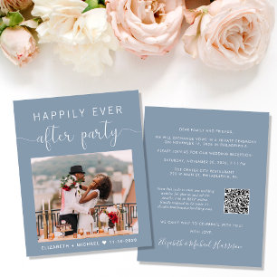 Papier Dusty Blue Photo QR Code Mariage Invitation de réc