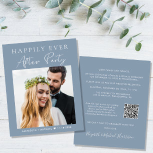 Papier Dusty Blue Photo QR Code Mariage Invitation de réc