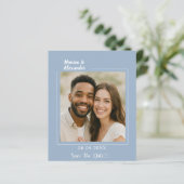Papier Dusty blue photo wedding Save the Date card (Debout devant)