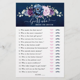 Papier Dusty Blue Purple Fête des mariées Jeu Devinez Qui