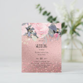 Papier Dusty Blue Rosegold Mariage floral Invitation (Debout devant)