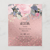 Papier Dusty Blue Rosegold Mariage floral Invitation (Devant)