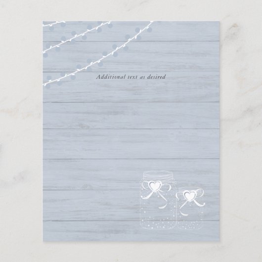 Papier Dusty Blue Rustic Lumières Mason Jar Mariage Invit (Dos)