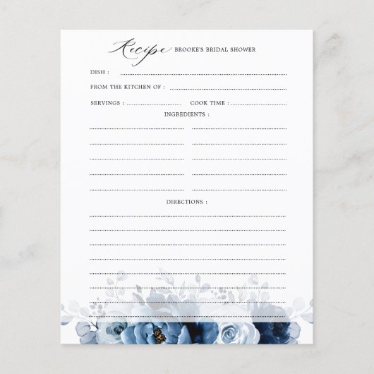 Papier Dusty Blue Slate Navy Fête des mariées florale Rec (Devant)