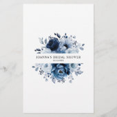 Papier Dusty Blue Slate Navy Floral Bride jeu de douche (Dos)