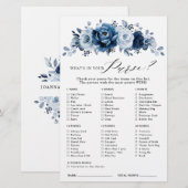 Papier Dusty Blue Slate Navy Floral Bride jeu de douche (Devant / Derrière)