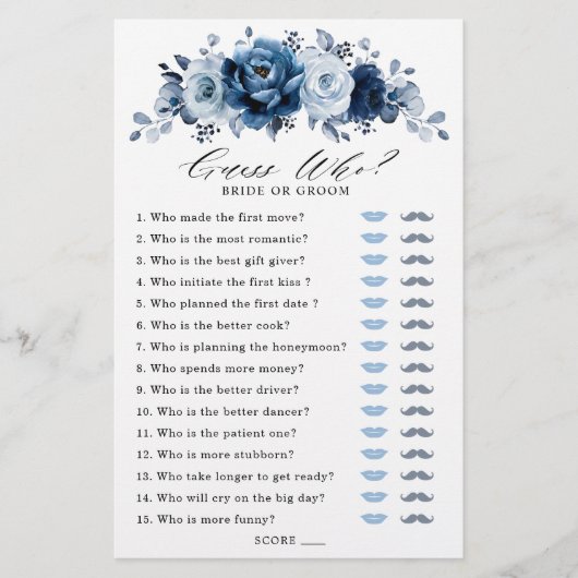 Papier Dusty Blue Slate Navy Jeu de Fête des mariées Flor (Devant)