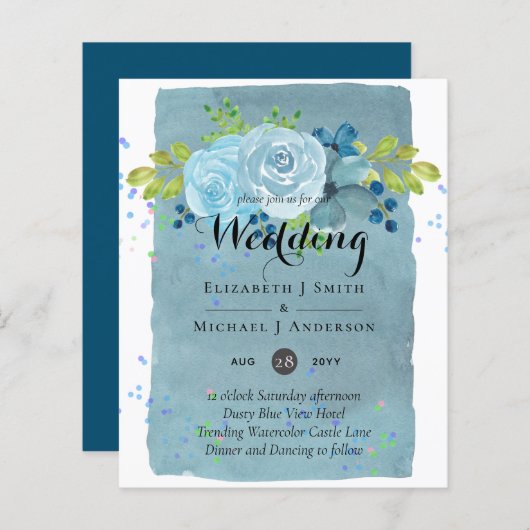 Papier Dusty Blue Turquoise Mariage Trending Budget (Devant / Derrière)