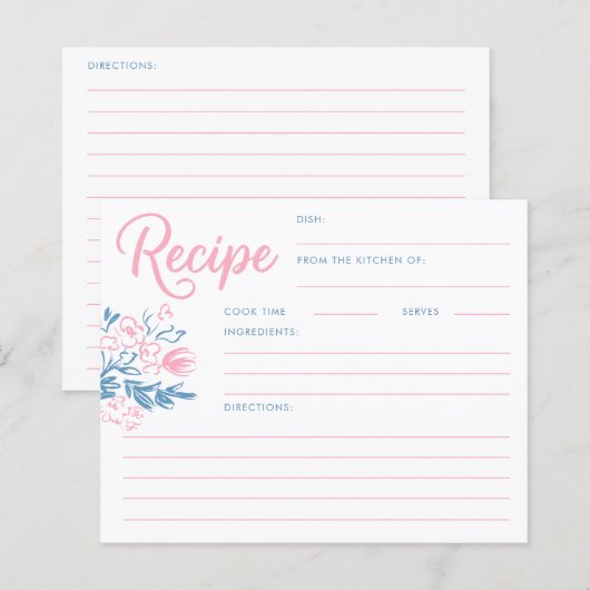 Papier Dusty Blue Whimsical Bridal Shower Recipe Card (Devant / Derrière)