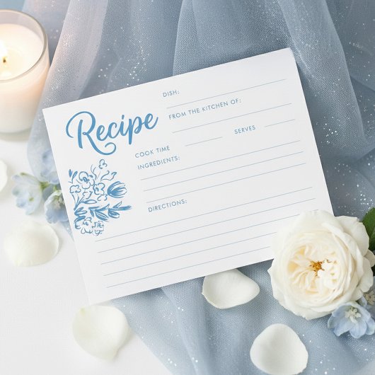 Papier Dusty Blue Whimsical Bridal Shower Recipe Card