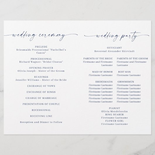 Papier Dusty Blue Winter Foliing Mariage Cérémonie Progra (Dos)