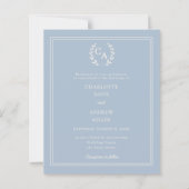 Papier Dusty blue wreath monogram wedding invitation (Devant)