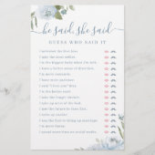 Papier Dusty Floral Il a dit Elle a dit nuptiale douche j (Devant)