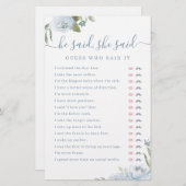 Papier Dusty Floral Il a dit Elle a dit nuptiale douche j (Devant / Derrière)