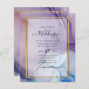 Papier Dusty Purple Navy Blue Gold INK Wedding INVITE