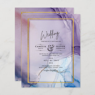 Papier Dusty Purple Navy Blue Gold INK Wedding INVITE