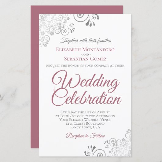 Papier Dusty Rose & Blanc BUDGET Mariage Inviter Grand (Devant / Derrière)