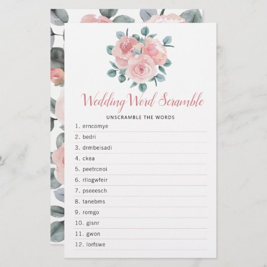 Papier Dusty Rose Élégant Floral Fête des mariées jeu de (Devant / Derrière)