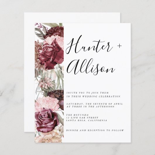 Papier Dusty Rose Faire-part de mariage (Devant / Derrière)