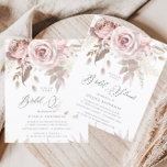 Papier Dusty Rose Ivory Floral Budget Fête des mariées<br><div class="desc">Invitation de douche nuptiale à budget floral Rose poussiéreux</div>