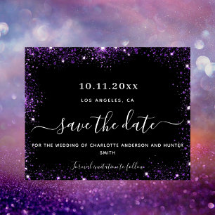 Papier Économisez la date de mariage noir violet paillett