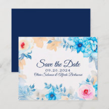 Économisez la date florale aquarelle bleu océan