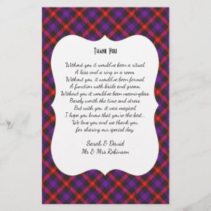 Papier Ecosse Clan Tartan Mariage Poème Merci Scroll