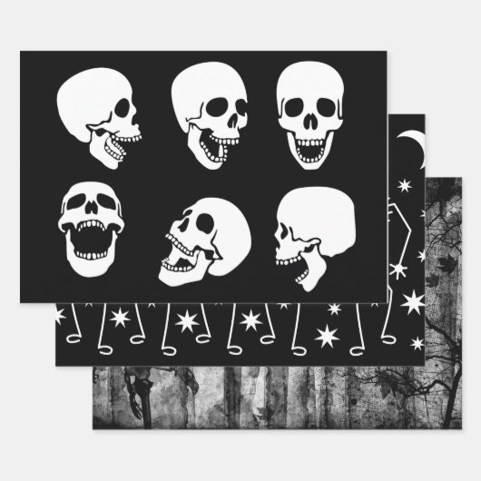 Papier écrêté SKULLS Jeu plat de 3 feuilles (Lot)