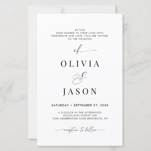 Papier Écriture romantique BUDGET noir blanc Mariage init (Devant)